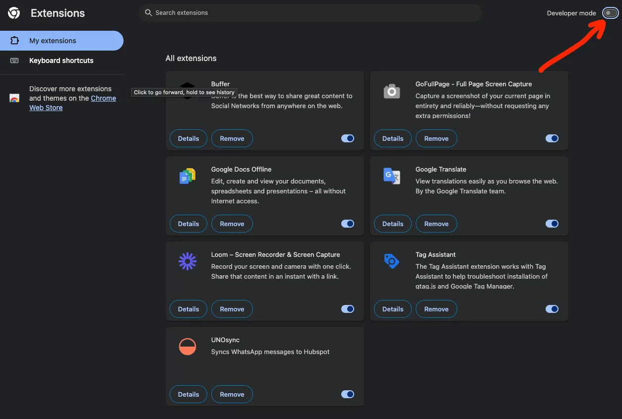 How to enable Developer Mode for Chrome extensions