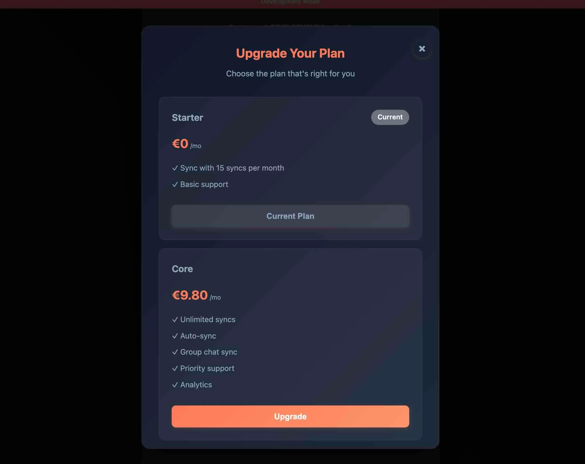 Choose Plan in Extension